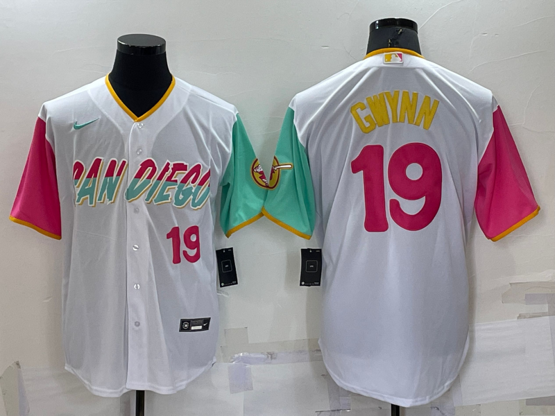 Men's San Diego Padres #19 Tony Gwynn 2022 White City Connect Cool Base Stitched Jersey Men's San Diego Padres #19 Tony Gwynn 2022 White City Connect Cool Base Stitched Jersey
