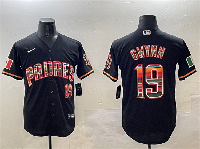 Men's San Diego Padres #19 Tony Gwynn Black Mexico Cool Base Stitched Baseball Jersey Men's San Diego Padres #19 Tony Gwynn Black Mexico Cool Base Stitched Baseball Jersey