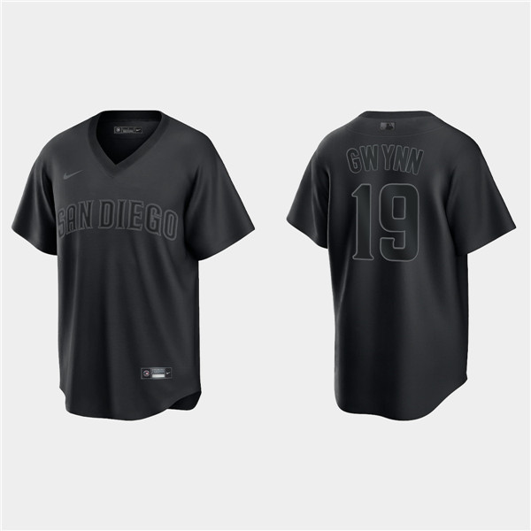 Men's San Diego Padres #19 Tony Gwynn Black Pitch Black Fashion Replica Stitched Jersey Men's San Diego Padres #19 Tony Gwynn Black Pitch Black Fashion Replica Stitched Jersey