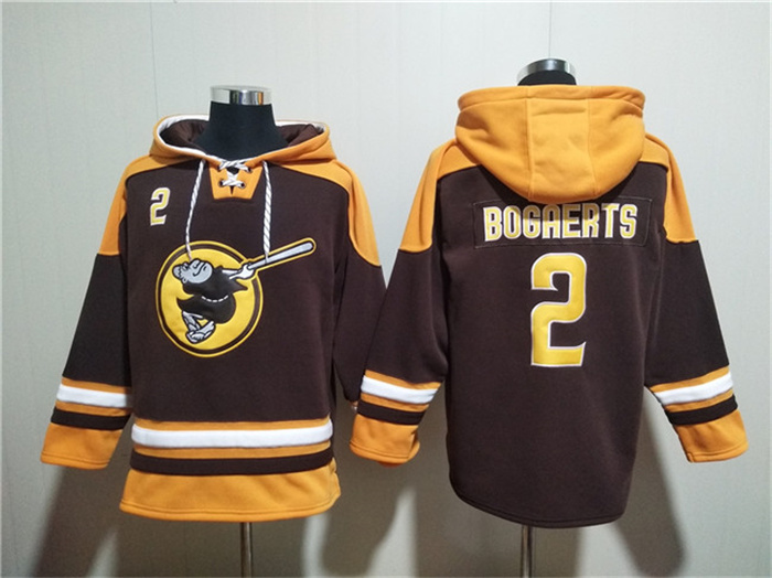 Men's San Diego Padres #2 Xander Bogaerts Brown Gold Ageless Must-Have Lace-Up Pullover Hoodie Men's San Diego Padres #2 Xander Bogaerts Brown Gold Ageless Must-Have Lace-Up Pullover Hoodie