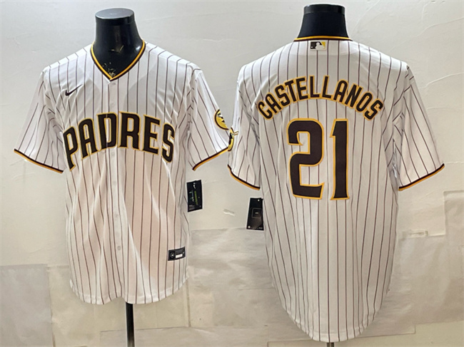Men's San Diego Padres #21 Nick Castellanos White Cool Base Stitched Baseball Jersey Men's San Diego Padres #21 Nick Castellanos White Cool Base Stitched Baseball Jersey