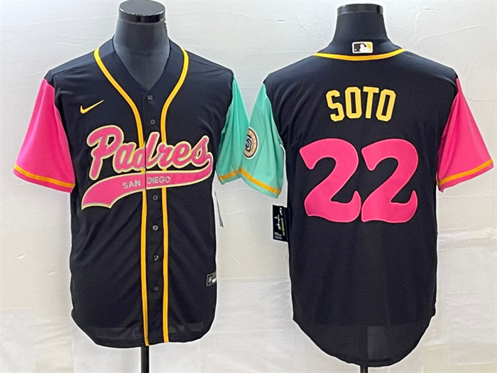 Men's San Diego Padres #22 Juan Soto Black Cool Base Stitched Baseball Jersey Men's San Diego Padres #22 Juan Soto Black Cool Base Stitched Baseball Jersey