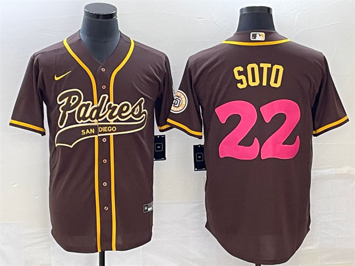 Men's San Diego Padres #22 Juan Soto Brown Cool Base Stitched Baseball Jersey Men's San Diego Padres #22 Juan Soto Brown Cool Base Stitched Baseball Jersey