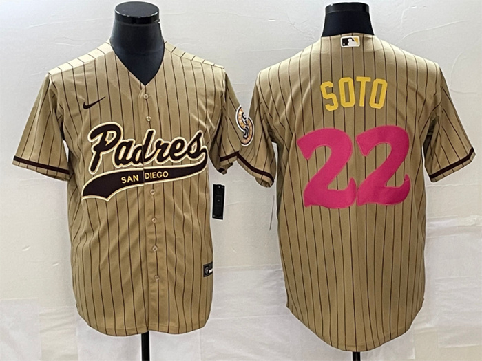 Men's San Diego Padres #22 Juan Soto Tan Cool Base Stitched Baseball Jersey Men's San Diego Padres #22 Juan Soto Tan Cool Base Stitched Baseball Jersey