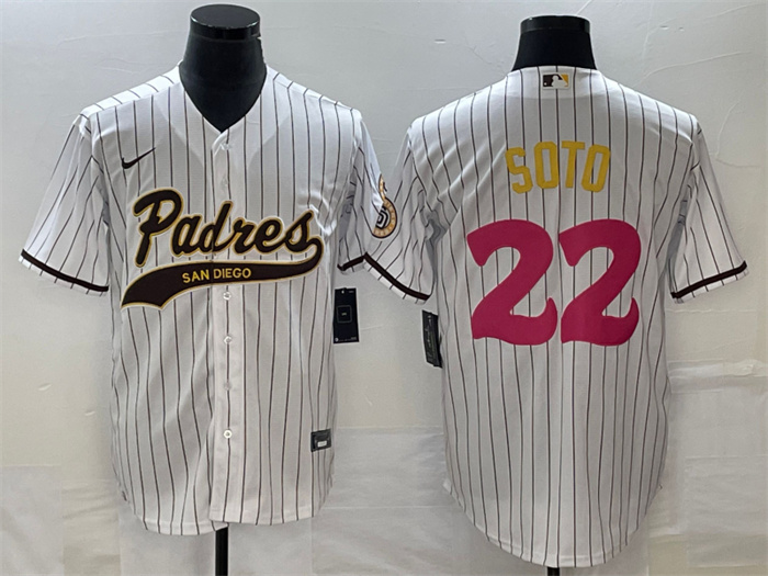 Men's San Diego Padres #22 Juan Soto White Cool Base Stitched Baseball Jersey Men's San Diego Padres #22 Juan Soto White Cool Base Stitched Baseball Jersey