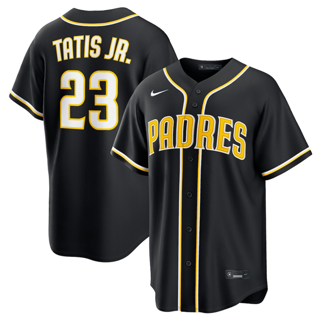 Men's San Diego Padres #23 Fernando Tatis Jr. 2026 Fashion Replica Black Out Stitched Baseball Jersey Men's San Diego Padres #23 Fernando Tatis Jr. 2026 Fashion Replica Black Out Stitched Baseball Jersey