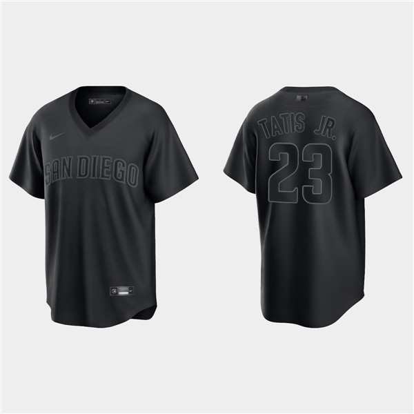 Men's San Diego Padres #23 Fernando Tatis Jr. Black Pitch Black Fashion Replica Stitched Jersey Men's San Diego Padres #23 Fernando Tatis Jr. Black Pitch Black Fashion Replica Stitched Jersey