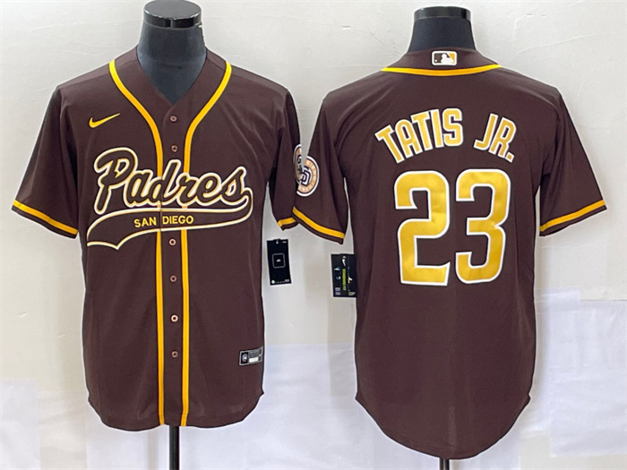 Men's San Diego Padres #23 Fernando Tatis Jr. Brown Cool Base Stitched Baseball Jersey Men's San Diego Padres #23 Fernando Tatis Jr. Brown Cool Base Stitched Baseball Jersey