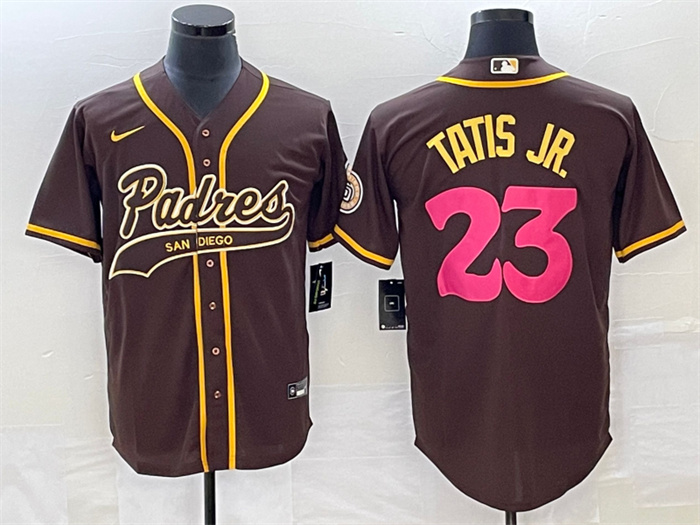 Men's San Diego Padres #23 Fernando Tatis Jr. Brown Cool Base Stitched Baseball Jersey Men's San Diego Padres #23 Fernando Tatis Jr. Brown Cool Base Stitched Baseball Jersey