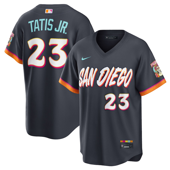 Men's San Diego Padres #23 Fernando Tatis Jr. Obsidian 2026 City Connect Stadium Stitched Baseball Jersey Men's San Diego Padres #23 Fernando Tatis Jr. Obsidian 2026 City Connect Stadium Stitched Baseball Jersey