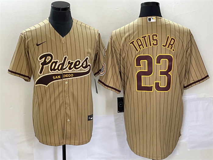 Men's San Diego Padres #23 Fernando Tatis Jr. Tan Cool Base Stitched Baseball Jersey Men's San Diego Padres #23 Fernando Tatis Jr. Tan Cool Base Stitched Baseball Jersey