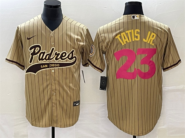 Men's San Diego Padres #23 Fernando Tatis Jr. Tan Cool Base Stitched Baseball Jersey Men's San Diego Padres #23 Fernando Tatis Jr. Tan Cool Base Stitched Baseball Jersey