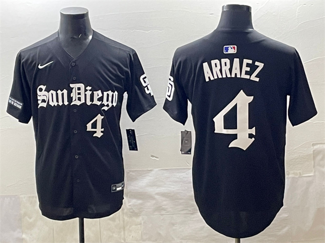 Men's San Diego Padres #4 Luis Arraez Black Gothic Edition Vapor Limited Stitched Baseball Jersey Men's San Diego Padres #4 Luis Arraez Black Gothic Edition Vapor Limited Stitched Baseball Jersey