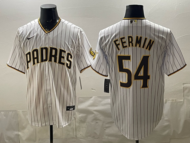 Men's San Diego Padres #54 Freddy Fermin White Cool Base Stitched Baseball Jersey Men's San Diego Padres #54 Freddy Fermin White Cool Base Stitched Baseball Jersey