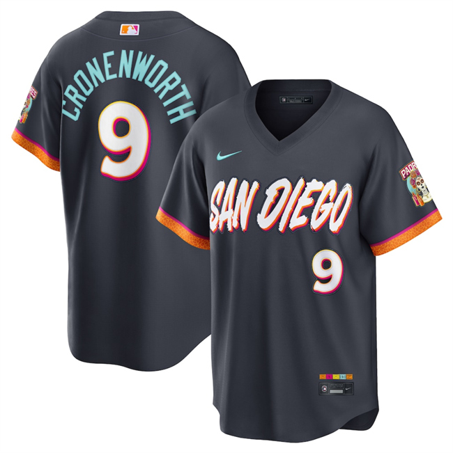 Men's San Diego Padres #9 Jake Cronenworth Obsidian 2026 City Connect Stadium Stitched Baseball Jersey Men's San Diego Padres #9 Jake Cronenworth Obsidian 2026 City Connect Stadium Stitched Baseball Jersey
