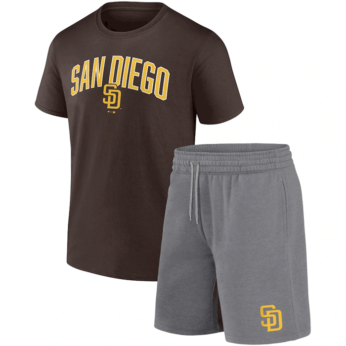 Men's San Diego Padres Brown Heather Gray Arch T-Shirt & Shorts Combo Set Men's San Diego Padres Brown Heather Gray Arch T-Shirt & Shorts Combo Set