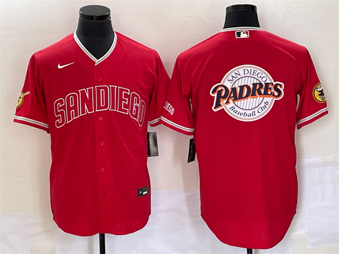 Men's San Diego Padres Red Team Big Logo Cool Base With Patch Stitched Baseball Jersey Men's San Diego Padres Red Team Big Logo Cool Base With Patch Stitched Baseball Jersey