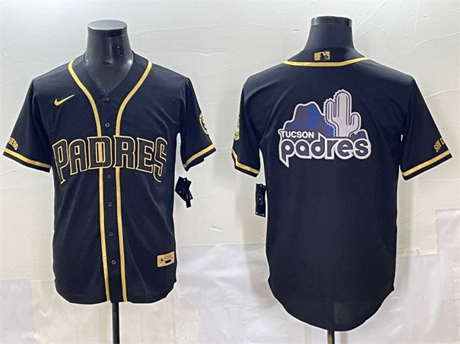 Men's San Diego Padres Team Big Logo Black Gold Stitched Baseball Jersey Men's San Diego Padres Team Big Logo Black Gold Stitched Baseball Jersey