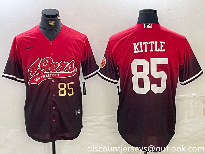 Men's San Francisco 49ers  #85 George Kittle Red Black With Patch Cool Base Stitched Baseball jerseys 1