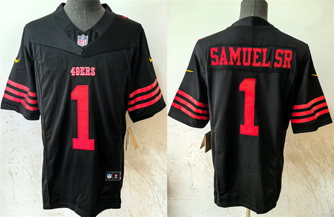 Men's San Francisco 49ers #1 Deebo Samuel SR Black 2024 F.U.S.E Vapor Untouchable Limited Stitched Football Jersey Men's San Francisco 49ers #1 Deebo Samuel SR Black 2024 F.U.S.E Vapor Untouchable Limited Stitched Football Jersey