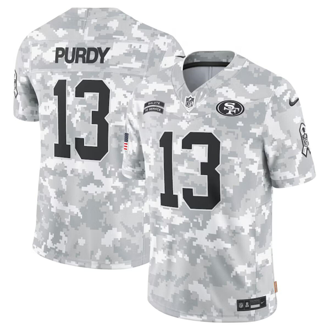 Men's San Francisco 49ers #13 Brock Purdy 2024 Arctic Camo Salute To Service Limited Stitched Football Jersey Men's San Francisco 49ers #13 Brock Purdy 2024 Arctic Camo Salute To Service Limited Stitched Football Jersey