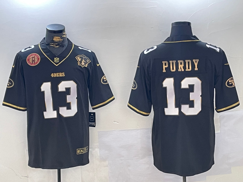 Men's San Francisco 49ers #13 Brock Purdy Black Patch Vapor Limited Stitched Football Jersey 3 Men's San Francisco 49ers #13 Brock Purdy Black Patch Vapor Limited Stitched Football Jersey 3