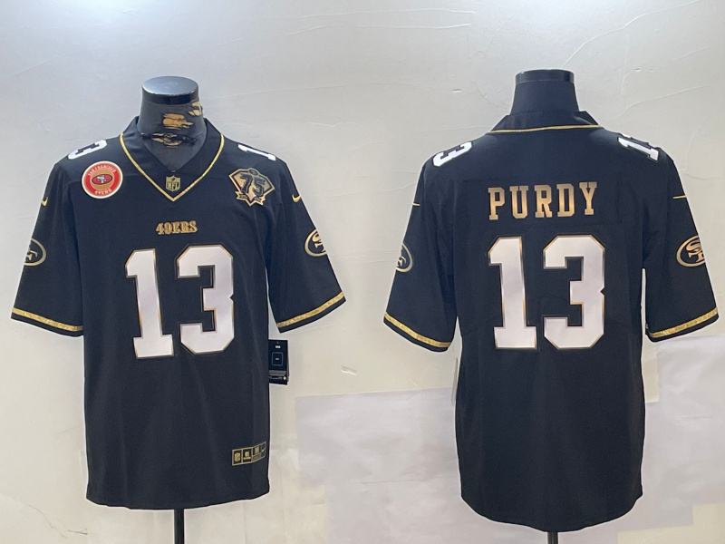 Men's San Francisco 49ers #13 Brock Purdy Black Patch Vapor Limited Stitched Football Jersey 5 Men's San Francisco 49ers #13 Brock Purdy Black Patch Vapor Limited Stitched Football Jersey 5