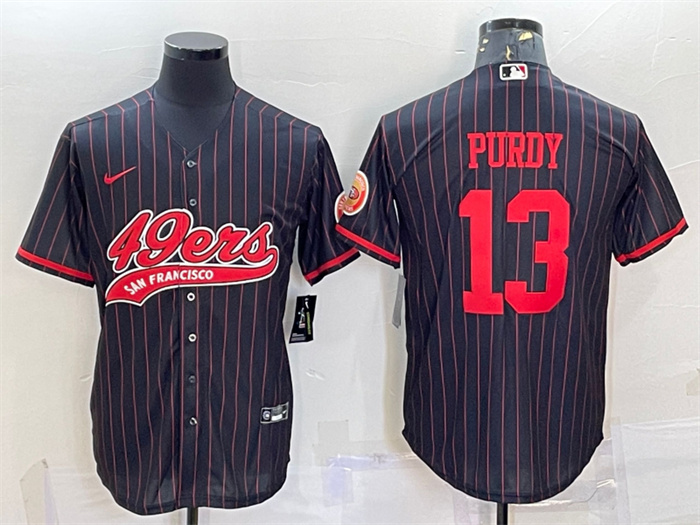 Men's San Francisco 49ers #13 Brock Purdy Black With Patch Cool Base Stitched Baseball Jersey Men's San Francisco 49ers #13 Brock Purdy Black With Patch Cool Base Stitched Baseball Jersey