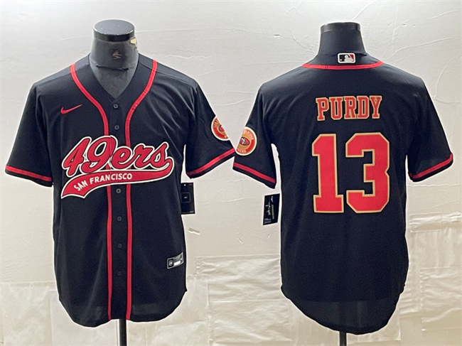 Men's San Francisco 49ers #13 Brock Purdy Black With Patch Cool Base Stitched Baseball Jersey1