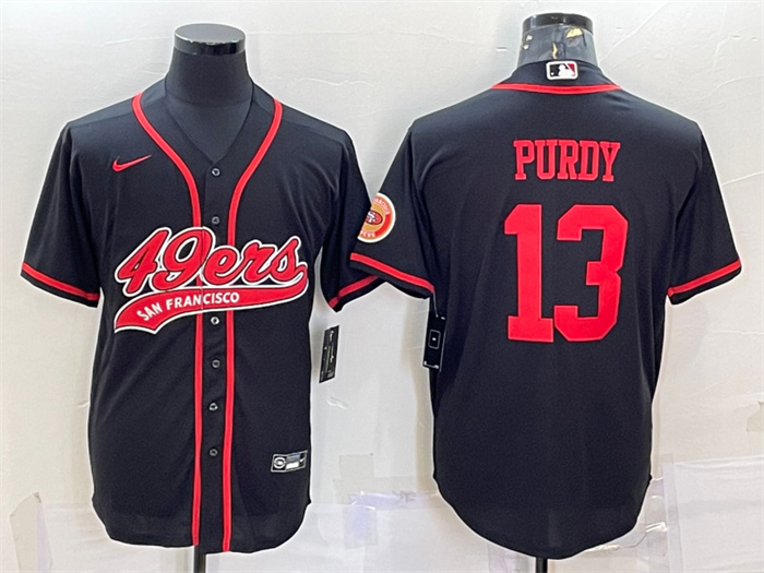 Men's San Francisco 49ers #13 Brock Purdy Black With Patch Cool Base Stitched Baseball JerseyS Men's San Francisco 49ers #13 Brock Purdy Black With Patch Cool Base Stitched Baseball JerseyS