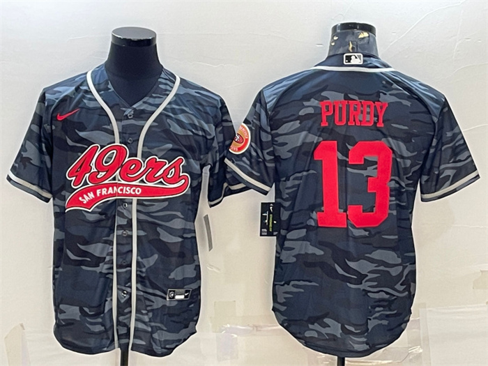 Men's San Francisco 49ers #13 Brock Purdy Grey Camo With Patch Cool Base Stitched Baseball Jersey Men's San Francisco 49ers #13 Brock Purdy Grey Camo With Patch Cool Base Stitched Baseball Jersey