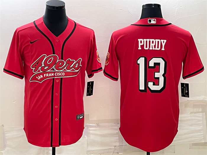 Men's San Francisco 49ers #13 Brock Purdy New Red With Patch Cool Base Stitched Baseball Jersey Men's San Francisco 49ers #13 Brock Purdy New Red With Patch Cool Base Stitched Baseball Jersey