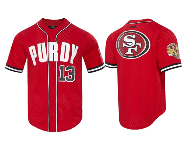 Men's San Francisco 49ers #13 Brock Purdy Pro Standard Mesh Button-Up Stitched Baseball Jersey Men's San Francisco 49ers #13 Brock Purdy Pro Standard Mesh Button-Up Stitched Baseball Jersey
