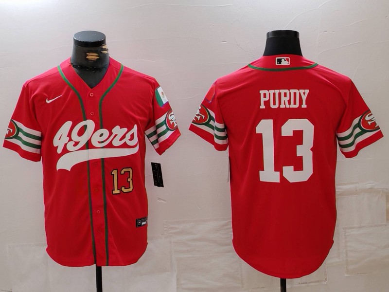 Men's San Francisco 49ers #13 Brock Purdy Red With Patch Cool Base Stitched Baseball Jersey