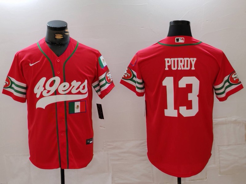 Men's San Francisco 49ers #13 Brock Purdy Red With Patch Cool Base Stitched Baseball Jersey 2