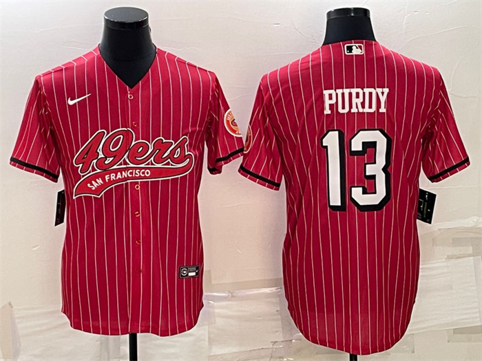 Men's San Francisco 49ers #13 Brock Purdy Red With Patch Cool Base Stitched Baseball Jersey Men's San Francisco 49ers #13 Brock Purdy Red With Patch Cool Base Stitched Baseball Jersey