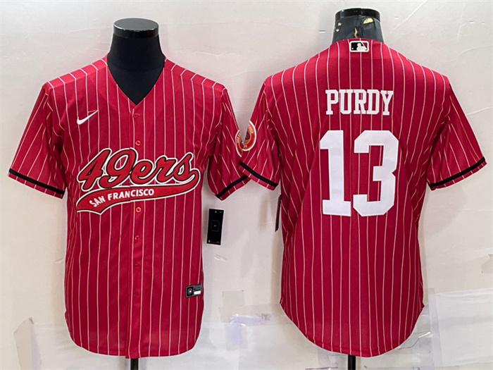 Men's San Francisco 49ers #13 Brock Purdy Red With Patch Cool Base Stitched Baseball JerseyS Men's San Francisco 49ers #13 Brock Purdy Red With Patch Cool Base Stitched Baseball JerseyS
