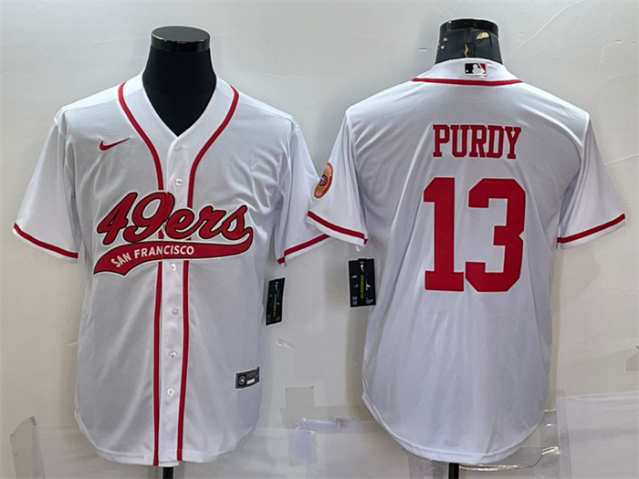 Men's San Francisco 49ers #13 Brock Purdy White With Patch Cool Base Stitched Baseball Jersey Men's San Francisco 49ers #13 Brock Purdy White With Patch Cool Base Stitched Baseball Jersey