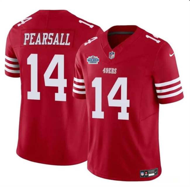 Men's San Francisco 49ers #14 Ricky Pearsall Red 2024 With Draft Patch F.U.S.E. Vapor Untouchable Limited Stitched Football Jersey Men's San Francisco 49ers #14 Ricky Pearsall Red 2024 With Draft Patch F.U.S.E. Vapor Untouchable Limited Stitched Football Jersey