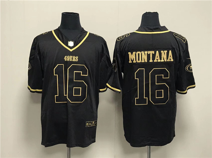 Men's San Francisco 49ers #16 Joe Montana Black Gold Stitched Jersey Men's San Francisco 49ers #16 Joe Montana Black Gold Stitched Jersey