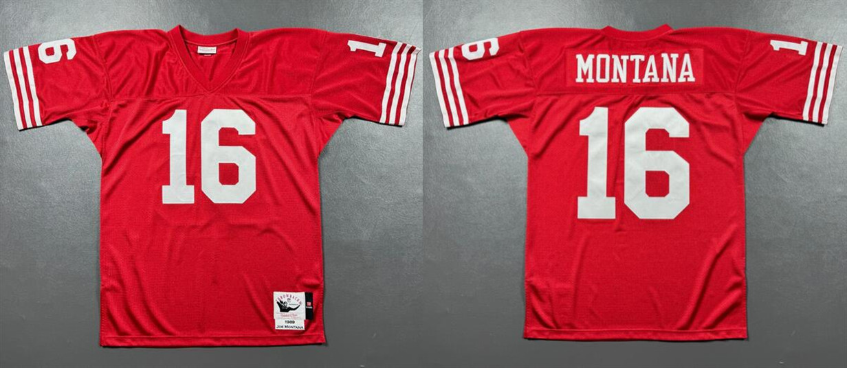 Men's San Francisco 49ers #16 Joe Montana Red 1989 Stitched Football Jersey