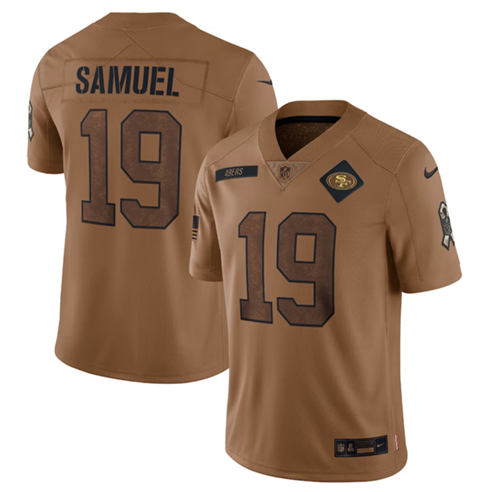 Men's San Francisco 49ers #19 Deebo Samuel 2023 Brown Salute To Service Limited Stitched Football Jersey Men's San Francisco 49ers #19 Deebo Samuel 2023 Brown Salute To Service Limited Stitched Football Jersey