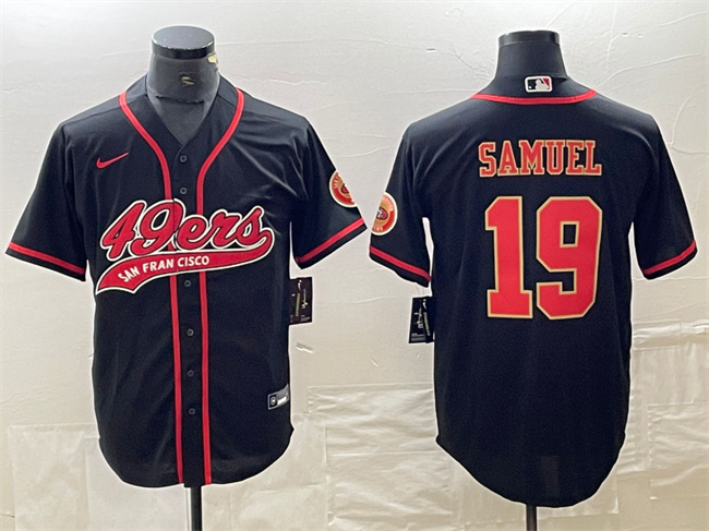 Men's San Francisco 49ers #19 Deebo Samuel Black With Patch Cool Base Stitched Baseball Jersey1