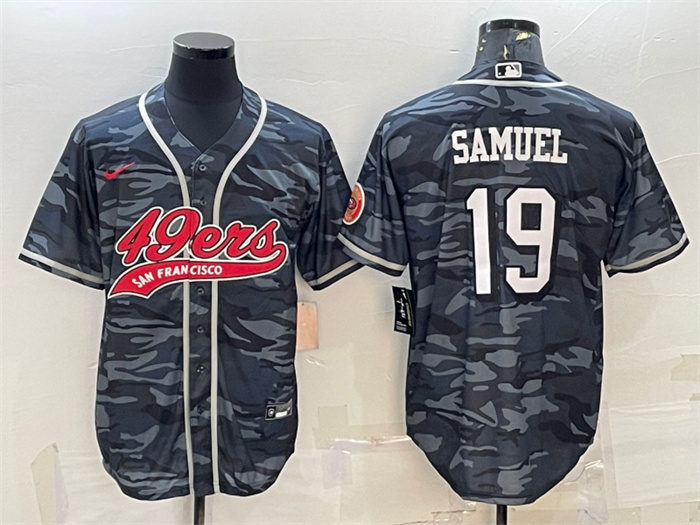 Men's San Francisco 49ers #19 Deebo Samuel Grey Camo With Patch Cool Base Stitched Baseball Jersey Men's San Francisco 49ers #19 Deebo Samuel Grey Camo With Patch Cool Base Stitched Baseball Jersey