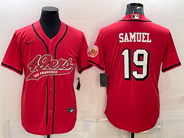 Men's San Francisco 49ers #19 Deebo Samuel New Red With Patch Cool Base Stitched Baseball Jersey Men's San Francisco 49ers #19 Deebo Samuel New Red With Patch Cool Base Stitched Baseball Jersey