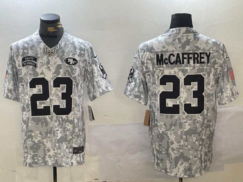 Men's San Francisco 49ers #23 Christian McCaffrey 2024 F.U.S.E Arctic Camo Salute To Service Limited Stitched Football Jersey Men's San Francisco 49ers #23 Christian McCaffrey 2024 F.U.S.E Arctic Camo Salute To Service Limited Stitched Football Jersey