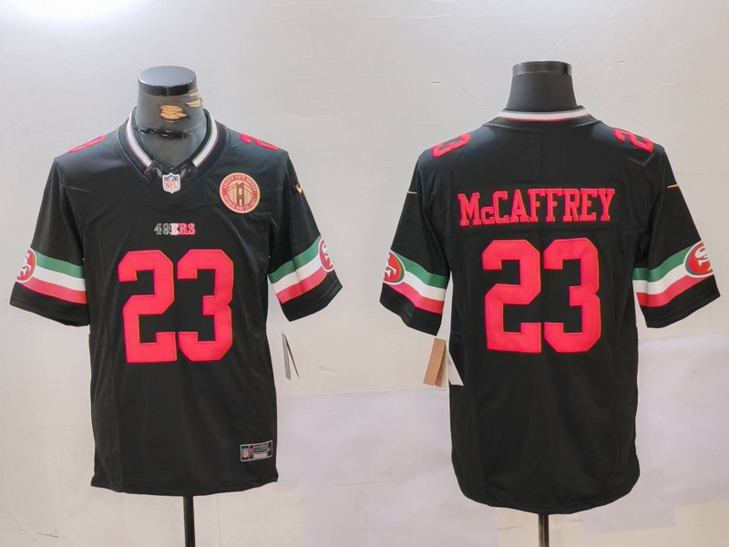 Men's San Francisco 49ers #23 Christian McCaffrey Black F.U.S.E. Mexico Faithful To The Bay Patch Vapor Limited Stitched Football Jersey Men's San Francisco 49ers #23 Christian McCaffrey Black F.U.S.E. Mexico Faithful To The Bay Patch Vapor Limited Stitched Football Jersey