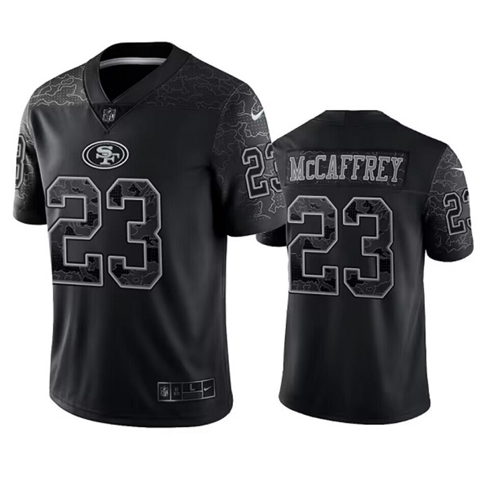 Men's San Francisco 49ers #23 Christian McCaffrey Black Reflective Limited Stitched Football Jersey Men's San Francisco 49ers #23 Christian McCaffrey Black Reflective Limited Stitched Football Jersey