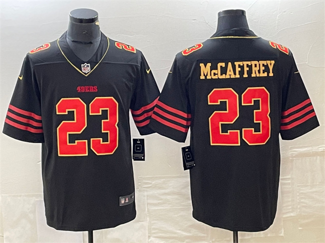 Men's San Francisco 49ers #23 Christian McCaffrey Black Stitched Jersey Men's San Francisco 49ers #23 Christian McCaffrey Black Stitched Jersey