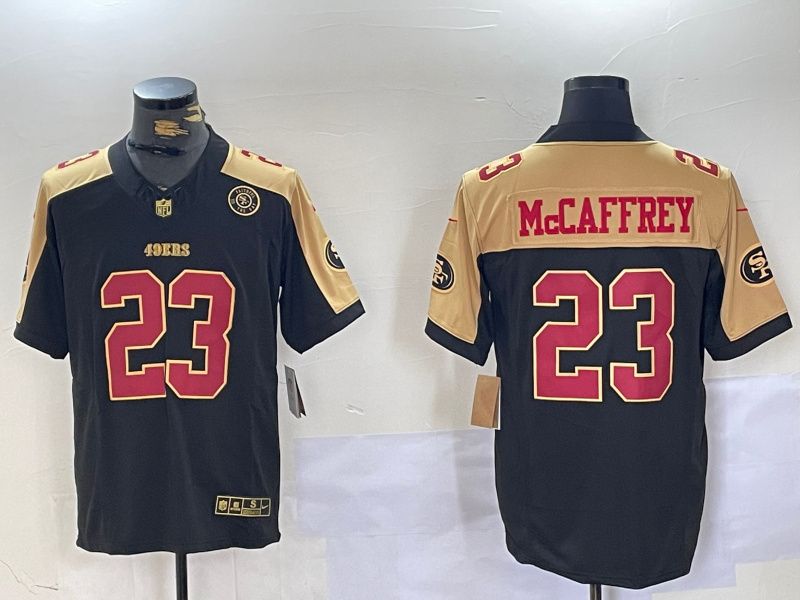 Men's San Francisco 49ers #23 Christian McCaffrey BlackWhite 2024 F.U.S.E Patch Alternate Vapor Limited Stitched Football Jersey 1 Men's San Francisco 49ers #23 Christian McCaffrey BlackWhite 2024 F.U.S.E Patch Alternate Vapor Limited Stitched Football Jersey 1